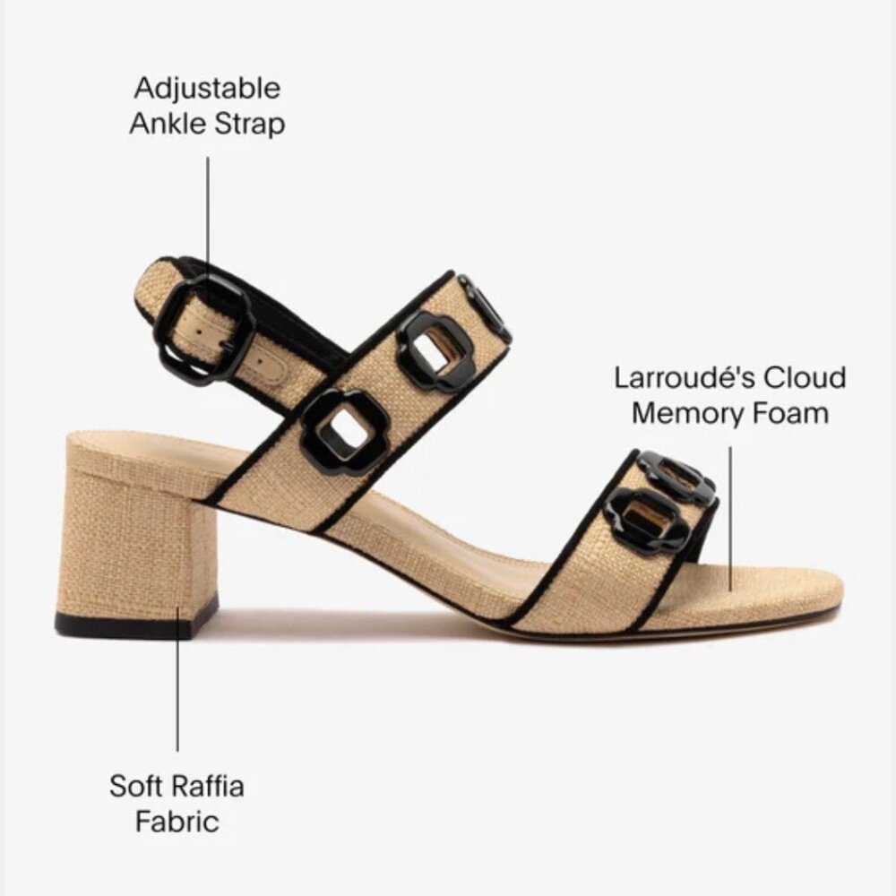 Larroudé Milan Sandal In Beige Raffia and Black Trimming - Picture 5 of 6